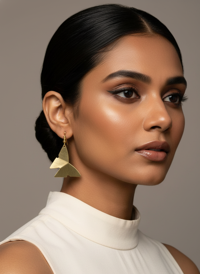 Butterfly Gleam Matte Gold Brass Earrings | Minimalist Butterfly Earrings