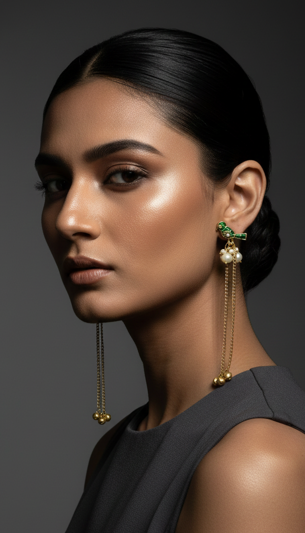 Gulnaar Green Bird Motif Danglers