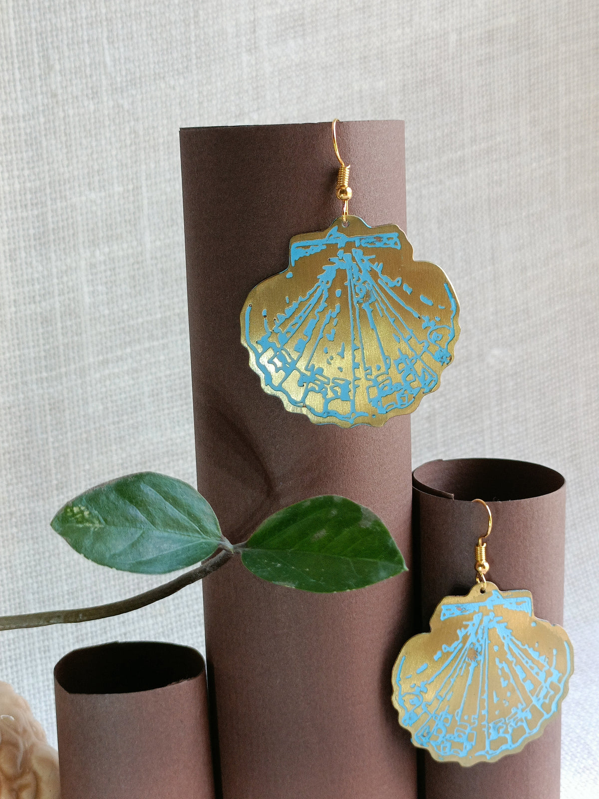 Shell Luxe Golden Brass Earrings | Sky Blue Shell Earrings