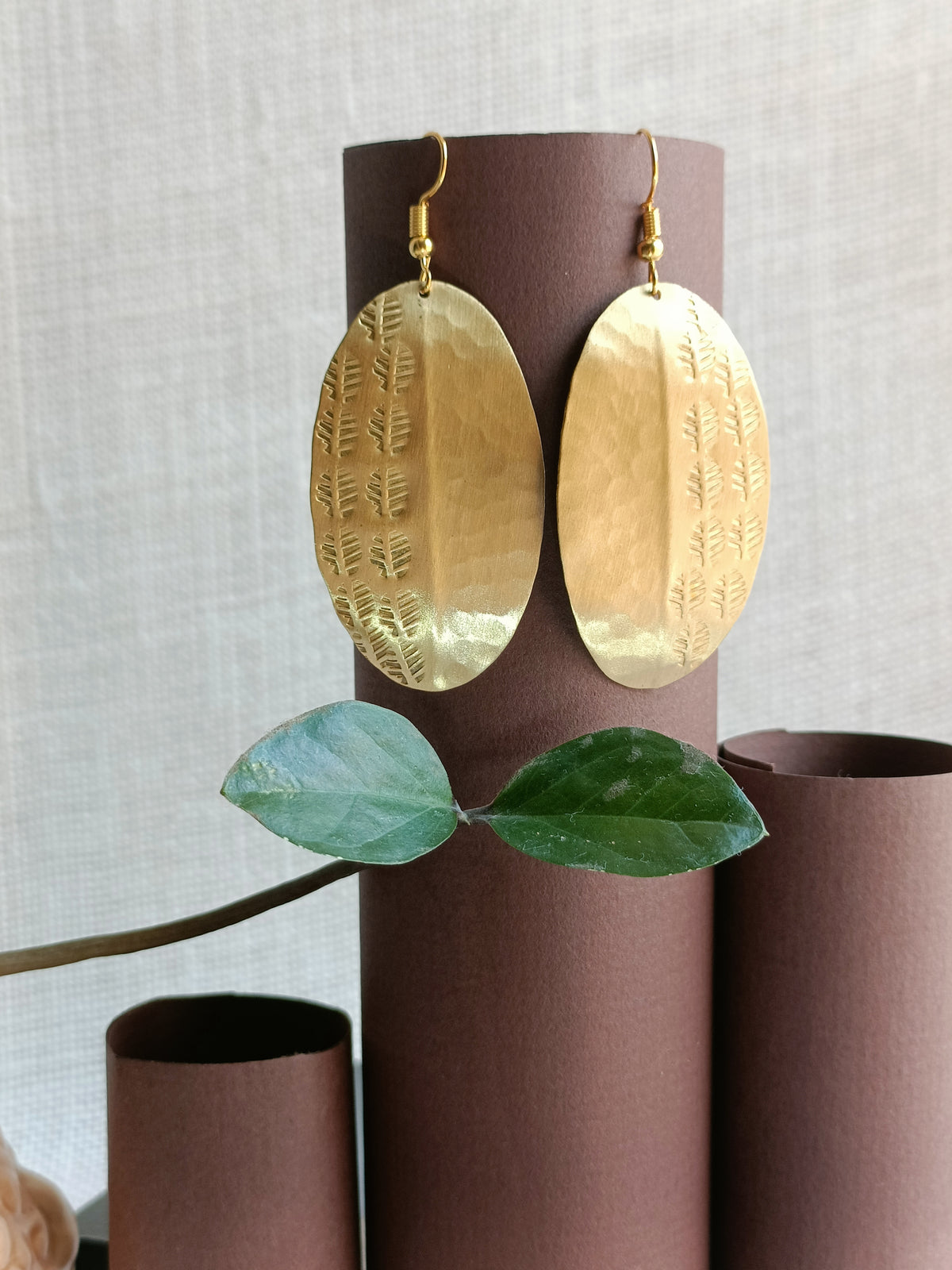 Oval Statement Brass Earrings | Gold Tribal Earrings