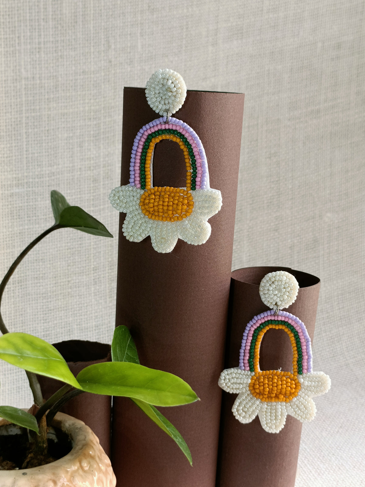 Rainbow Flower Embroidered Earrings | Colourful Floral Statement Earrings
