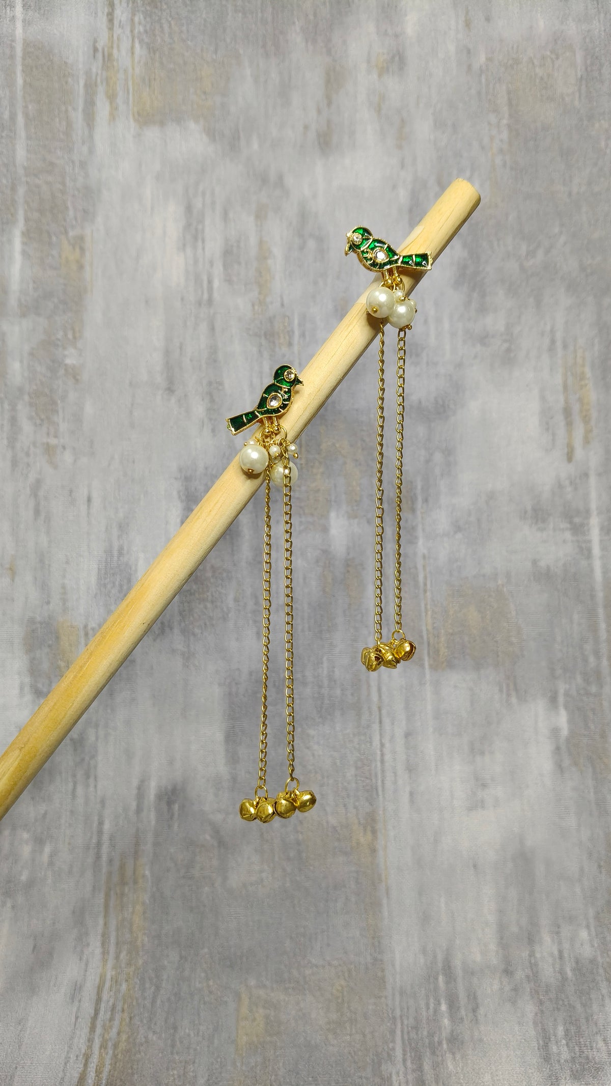 Gulnaar Green Bird Motif Danglers