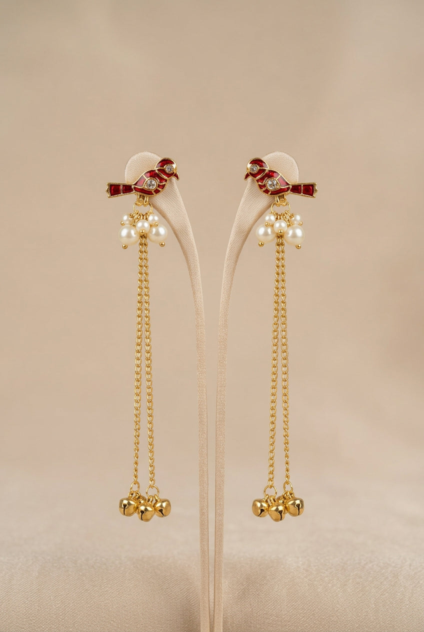 Gulnaar Red Bird Motif Danglers