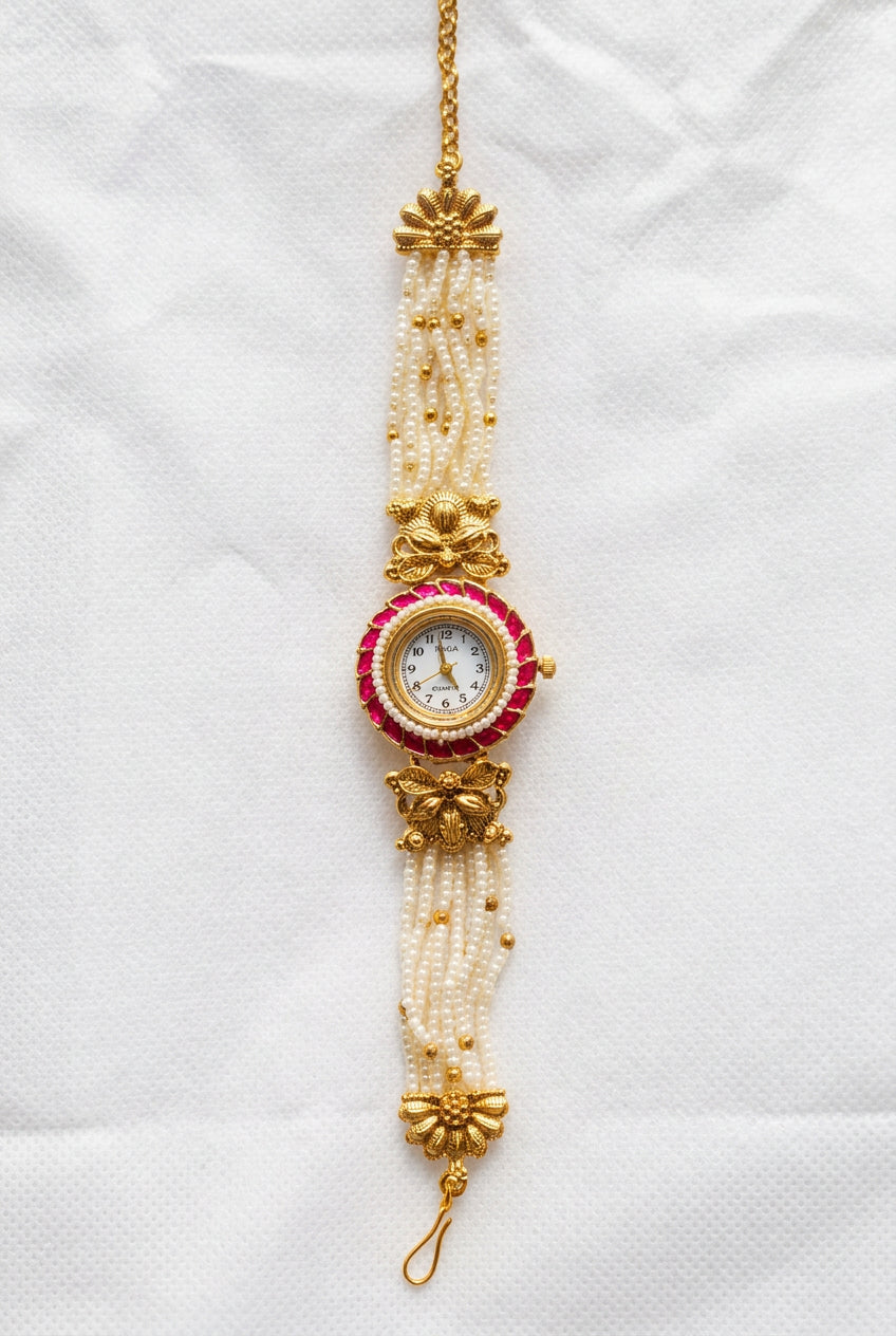 Gulabi Moti Pearl Strap Festive Watch