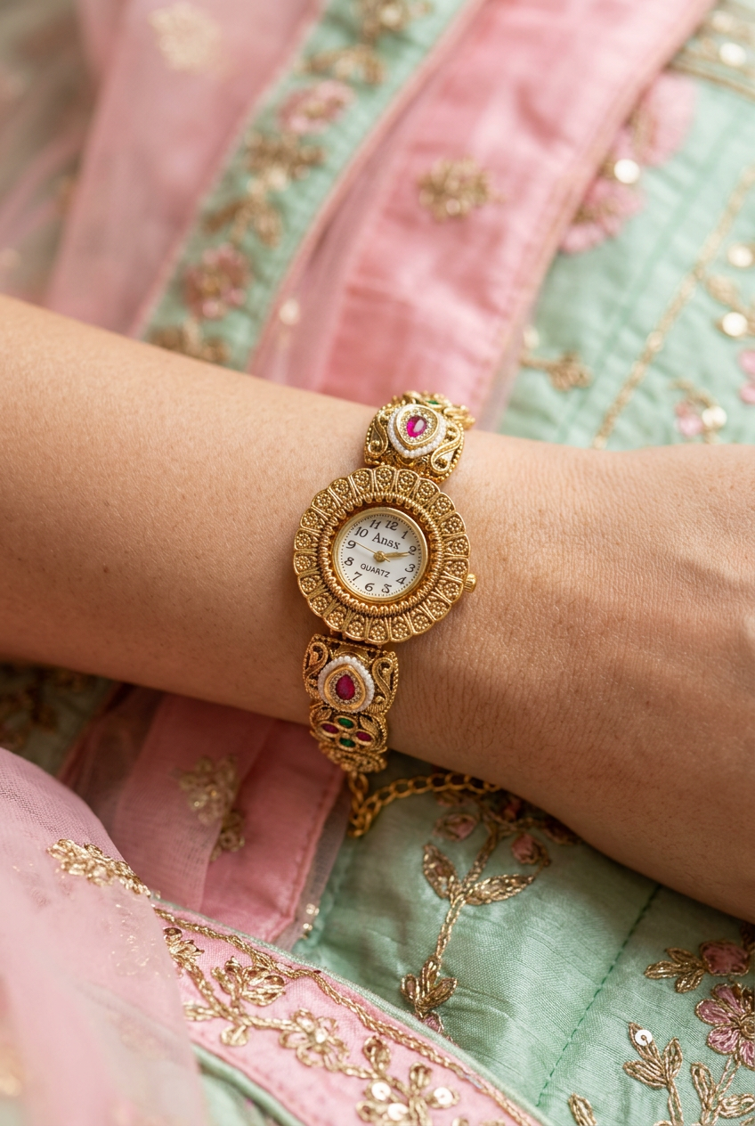 Phoolwari Floral Gold Watch
