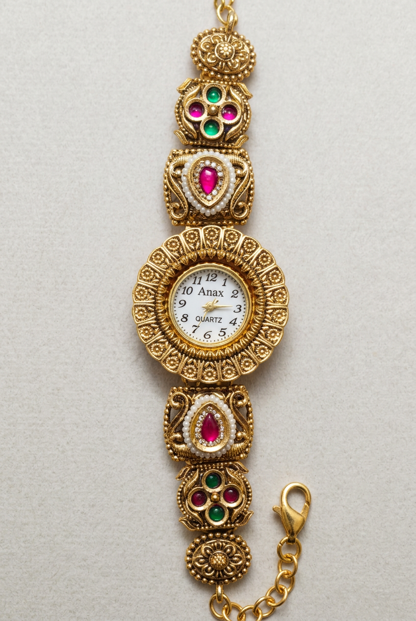 Phoolwari Floral Gold Watch