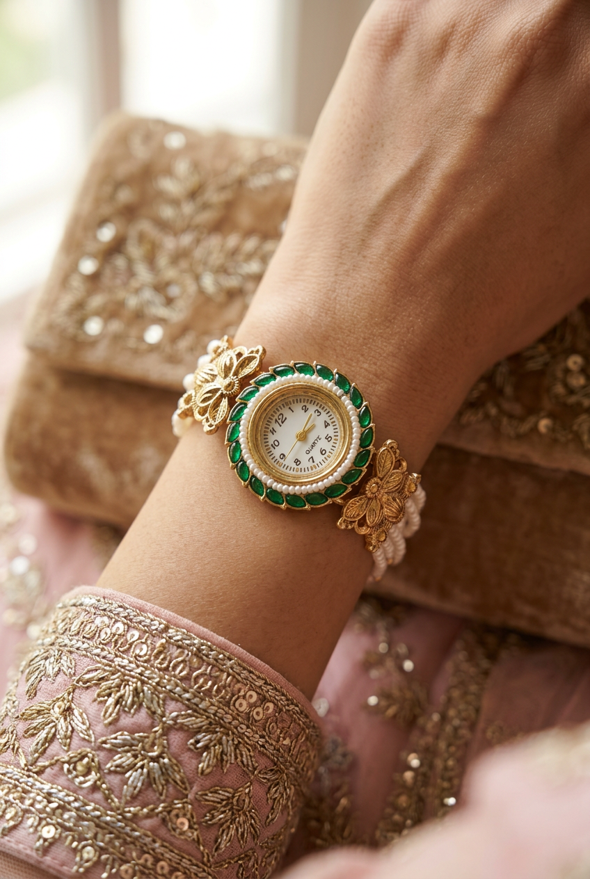 Panna Moti Pearl Strap Festive Watch