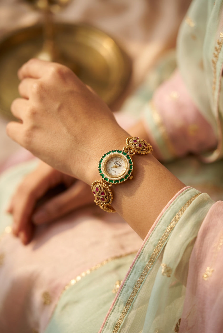 Mayur Green Enamel Peacock Watch