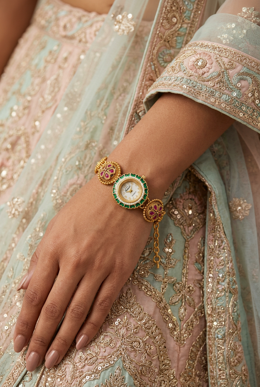 Mayur Green Enamel Peacock Watch