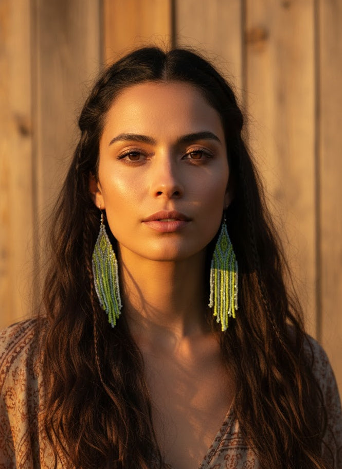 Neon Fringe Beaded Earrings