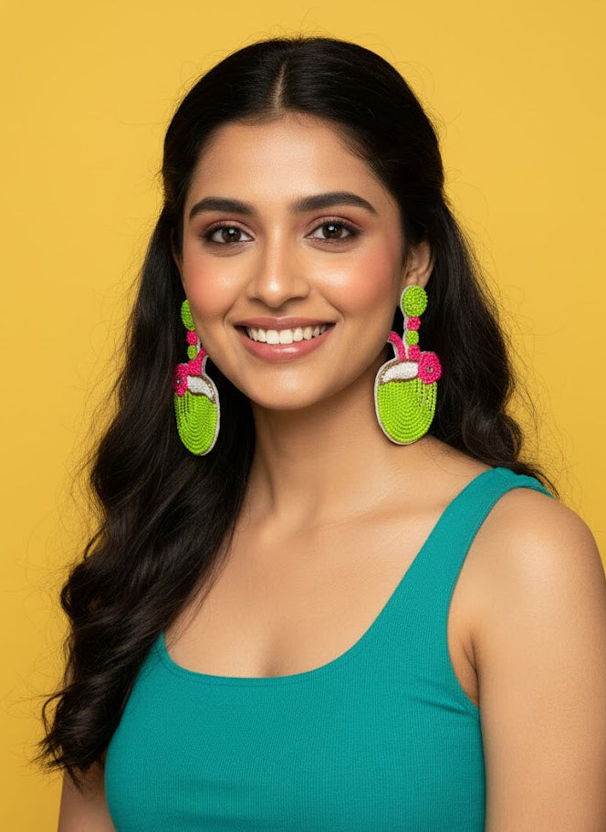 Coconut Embroidered Earrings | Colourful Statement Earrings