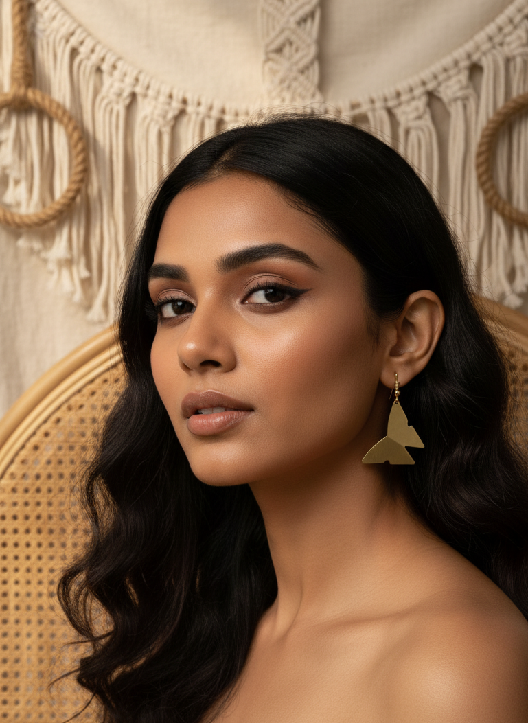 Butterfly Gleam Matte Gold Brass Earrings | Minimalist Butterfly Earrings