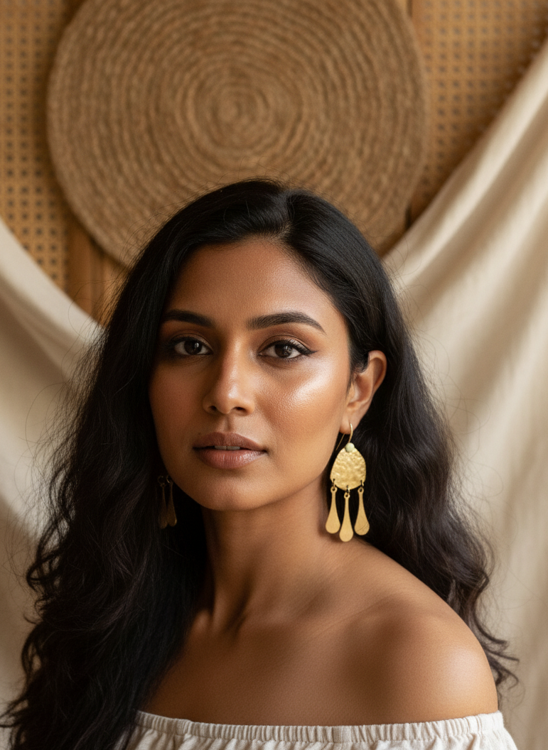 Waves of Gold Hammered Brass Earrings | Rustic Drop Earrings