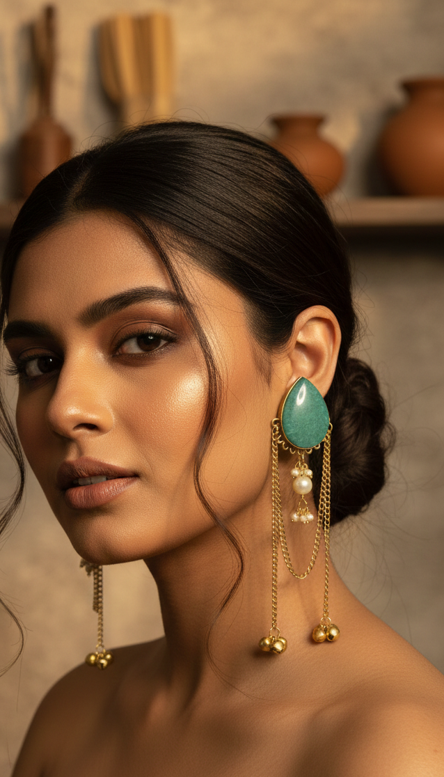 Teal Wadi Pearl Drop Earrings