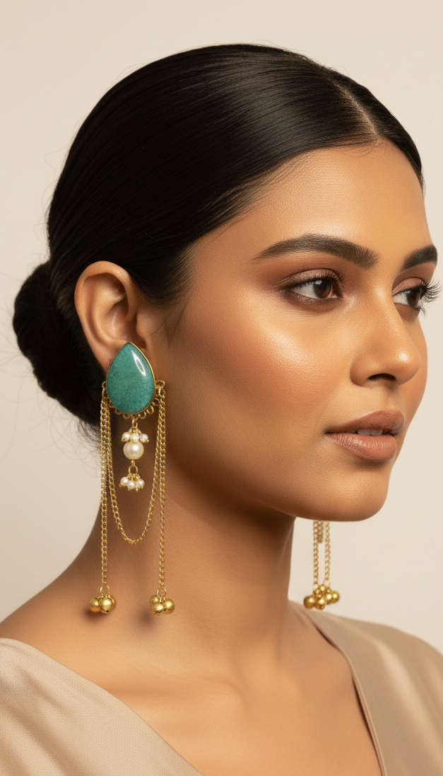 Teal Wadi Pearl Drop Earrings