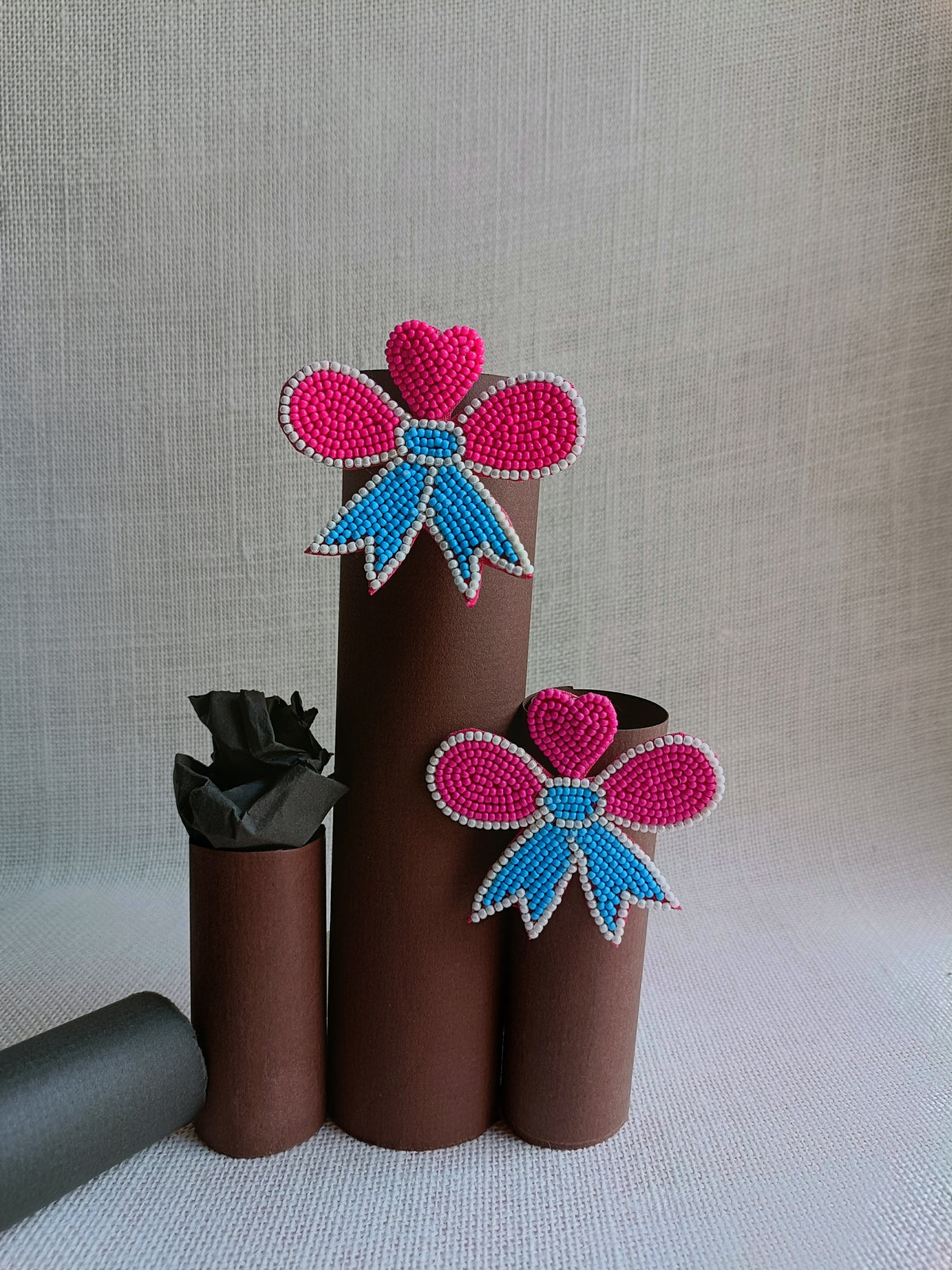 Candy Bow Embroidered Earrings | Pink & Blue Statement Studs