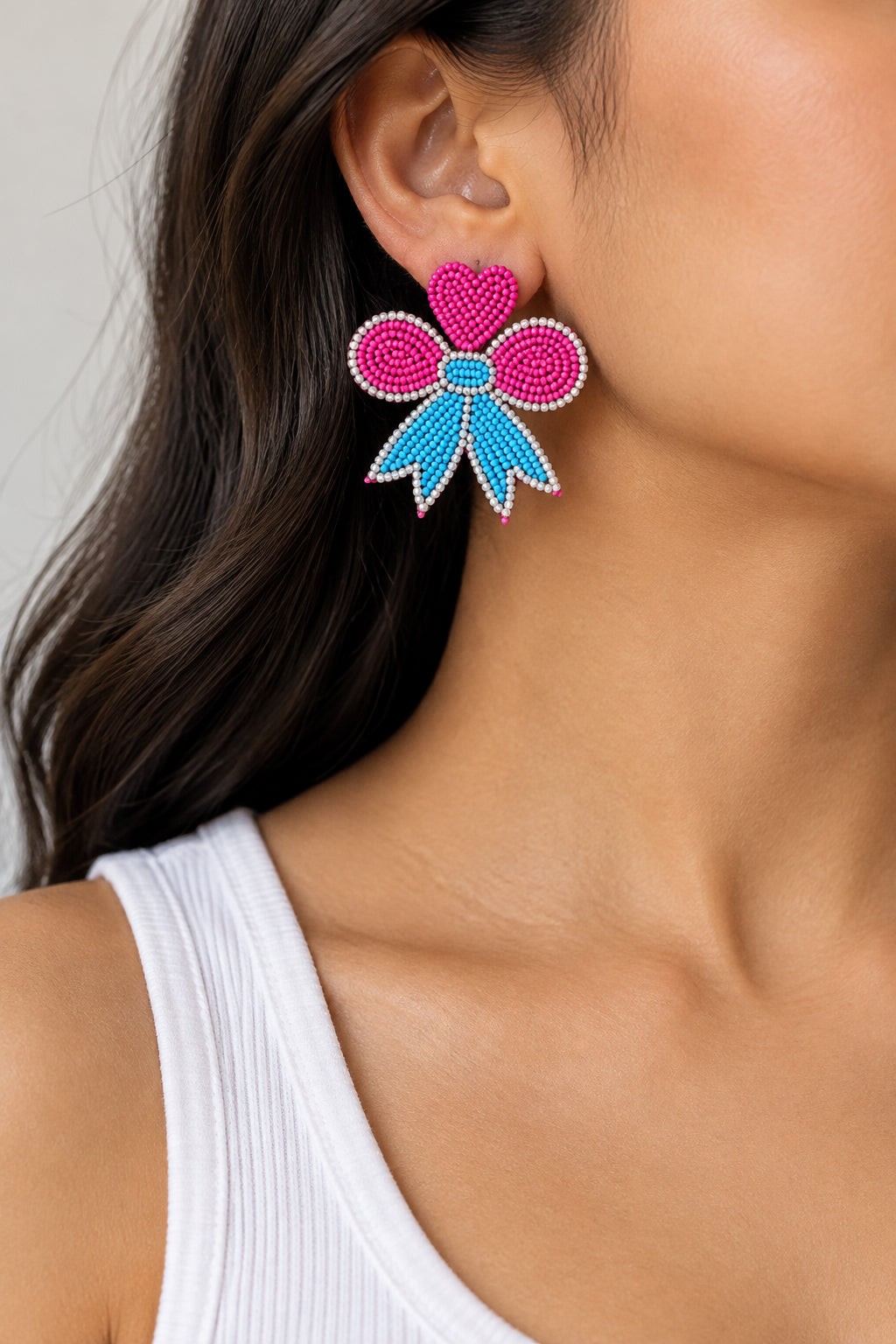 Candy Bow Embroidered Earrings | Pink & Blue Statement Studs