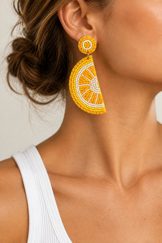 Orange Slice Embroidered Earrings | Citrus Statement Earrings