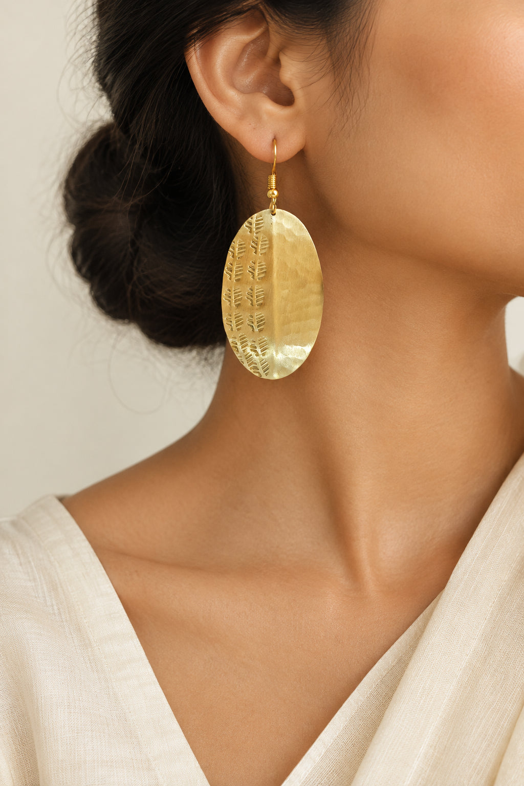 Oval Statement Brass Earrings | Gold Tribal Earrings