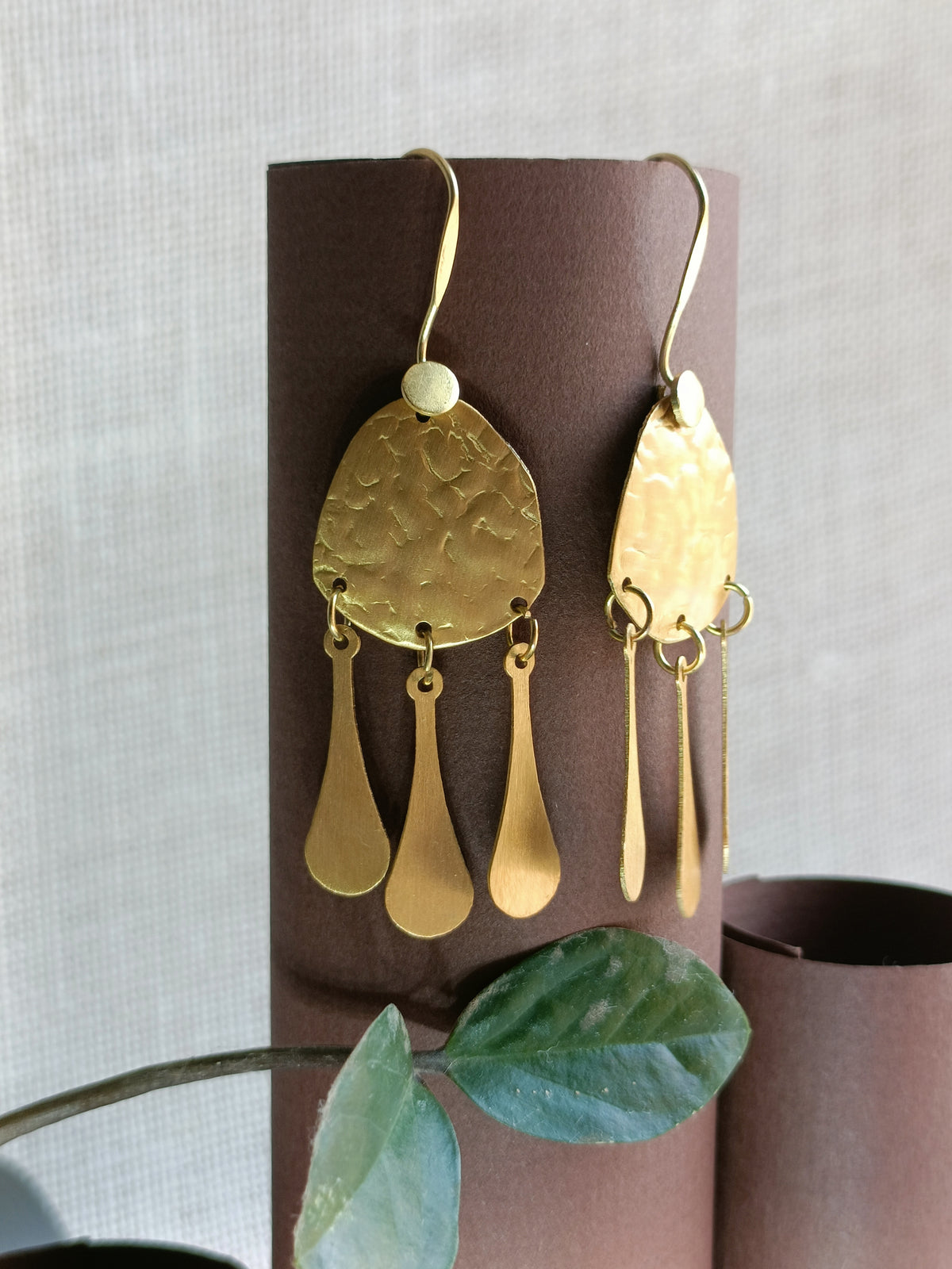 Waves of Gold Hammered Brass Earrings | Rustic Drop Earrings
