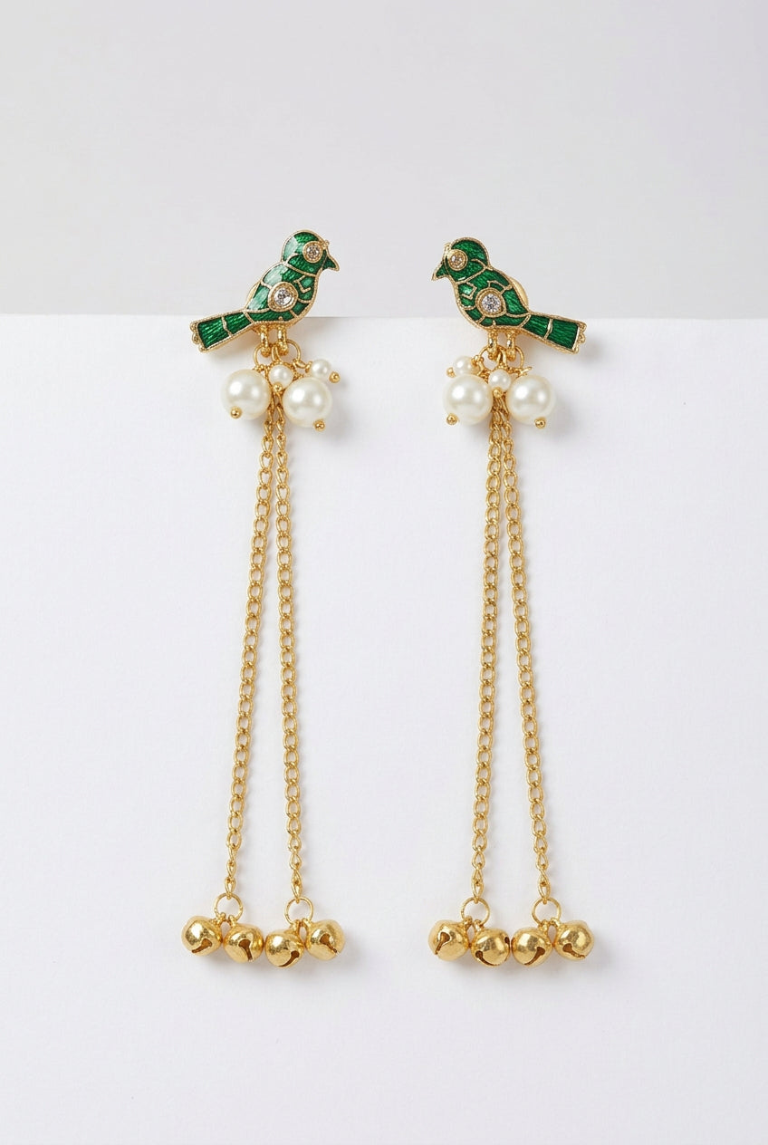 Gulnaar Green Bird Motif Danglers