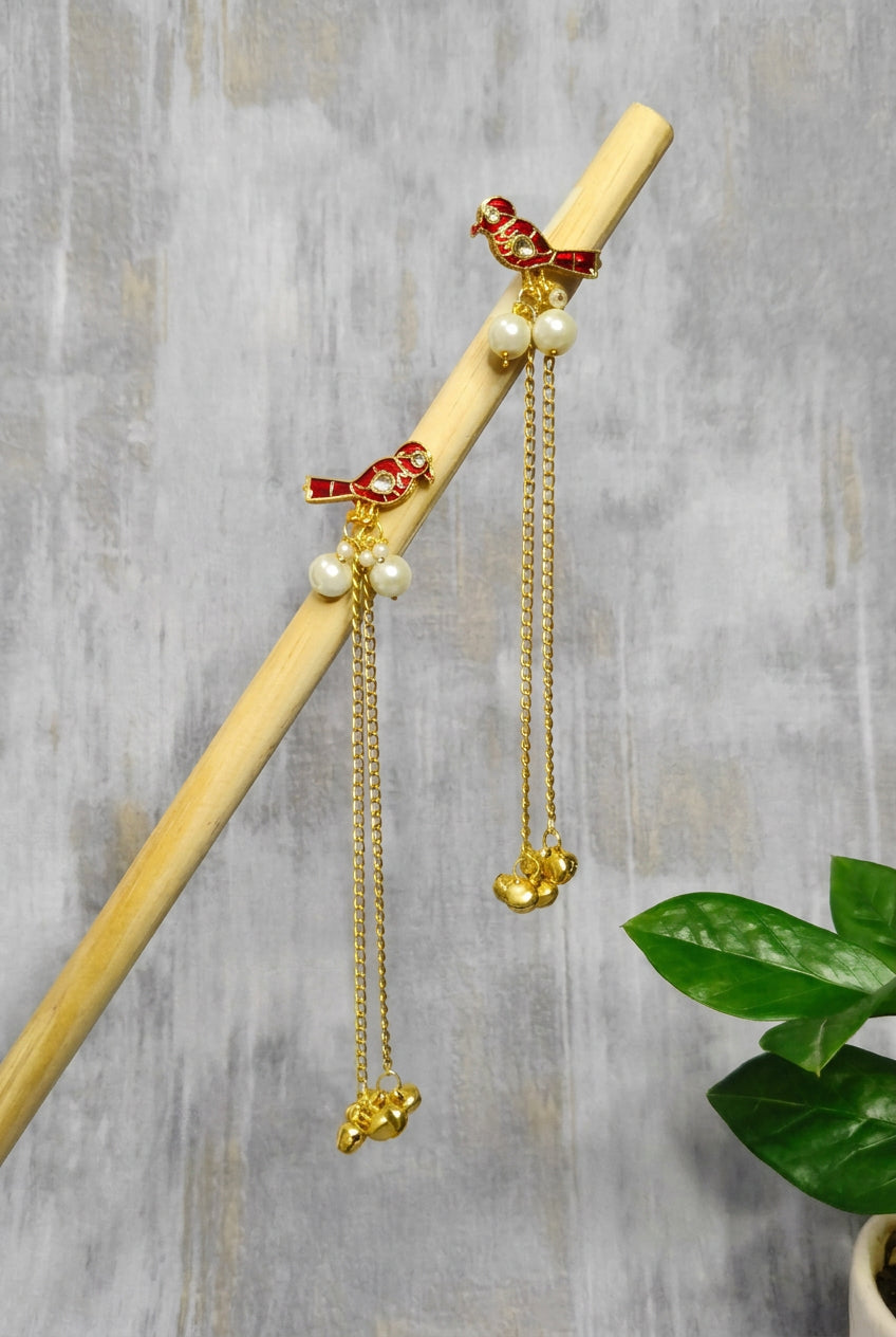 Gulnaar Red Bird Motif Danglers