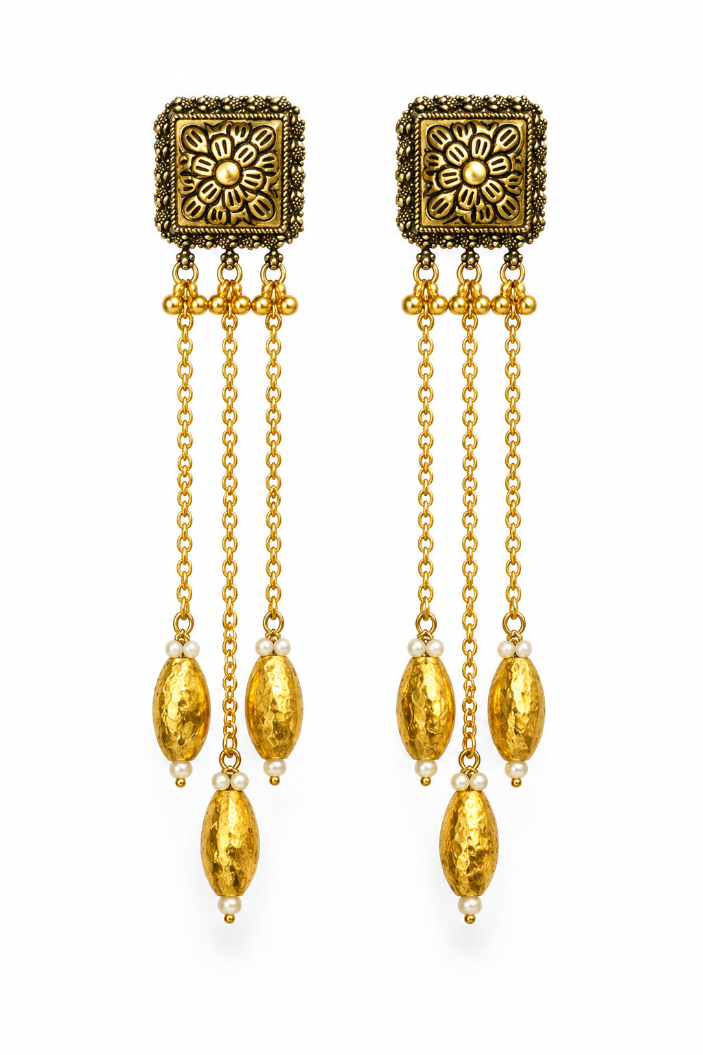 Square Oxidised Kashmiri Drop Earrings