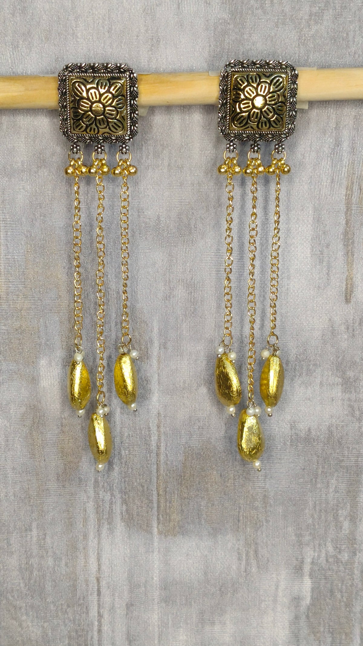 Square Oxidised Kashmiri Drop Earrings