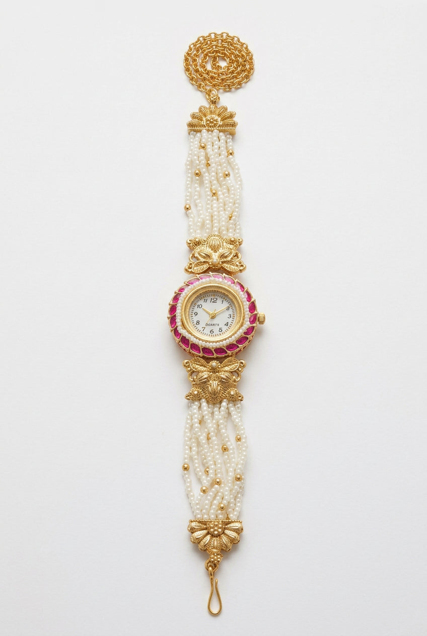 Gulabi Moti Pearl Strap Festive Watch
