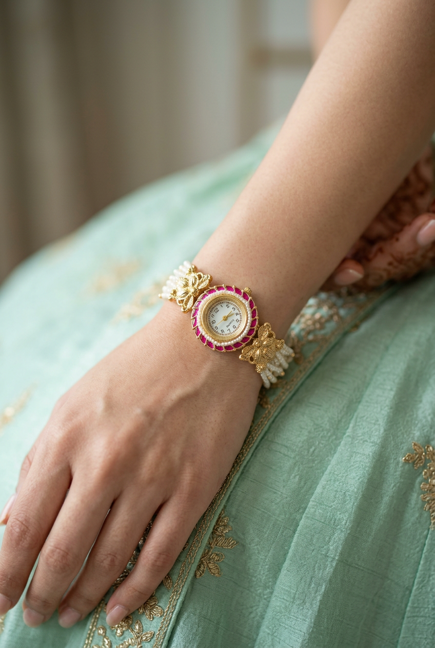Gulabi Moti Pearl Strap Festive Watch