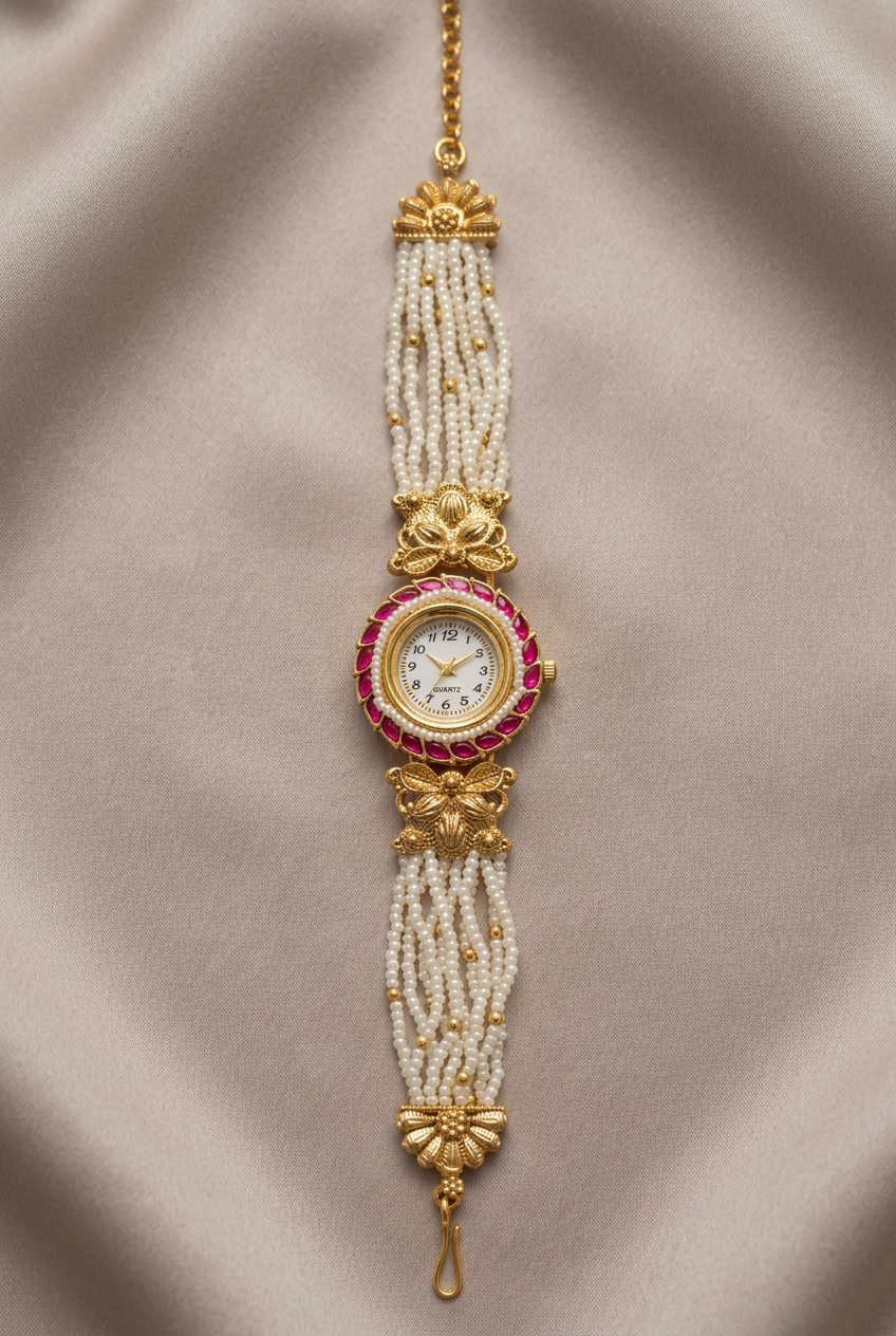 Gulabi Moti Pearl Strap Festive Watch