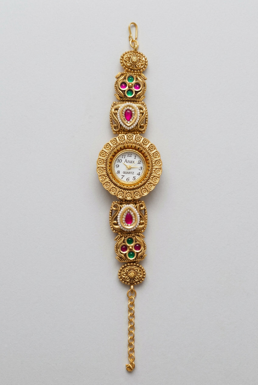 Phoolwari Floral Gold Watch
