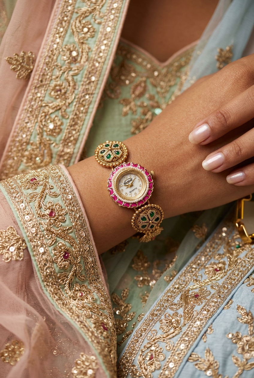 Mayur Pink Enamel Peacock Watch