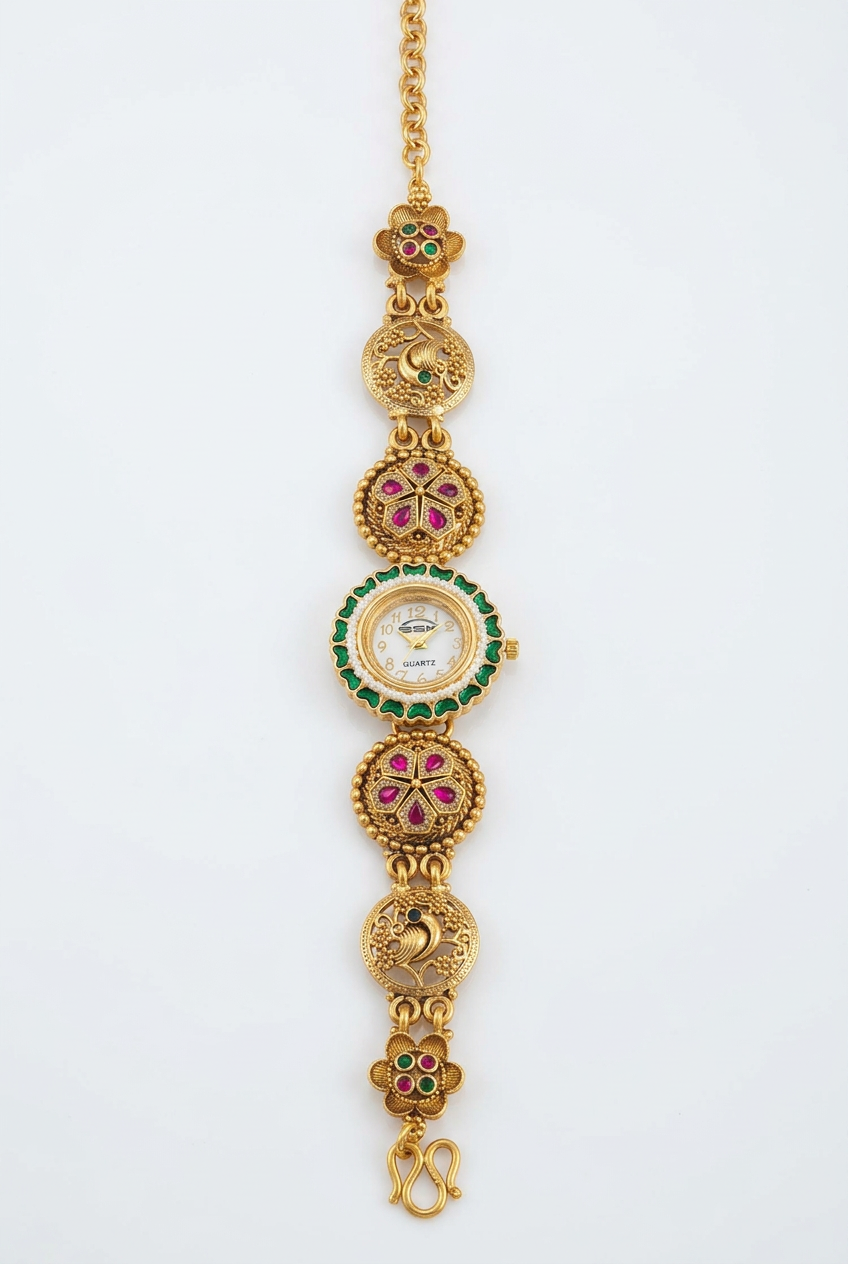 Mayur Green Enamel Peacock Watch
