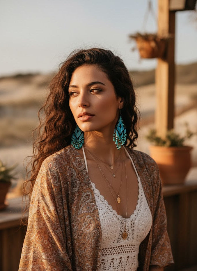 Electric Blue Tribal Beaded Earrings