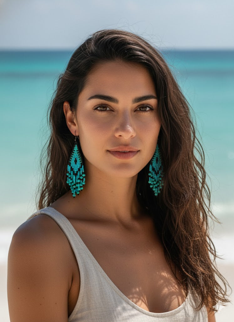 Electric Blue Tribal Beaded Earrings