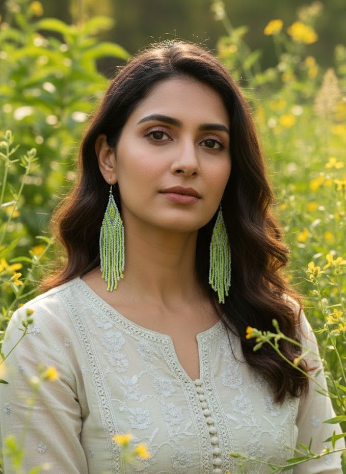 Neon Fringe Beaded Earrings