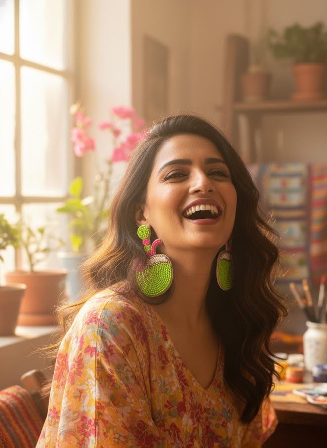 Coconut Embroidered Earrings | Colourful Statement Earrings
